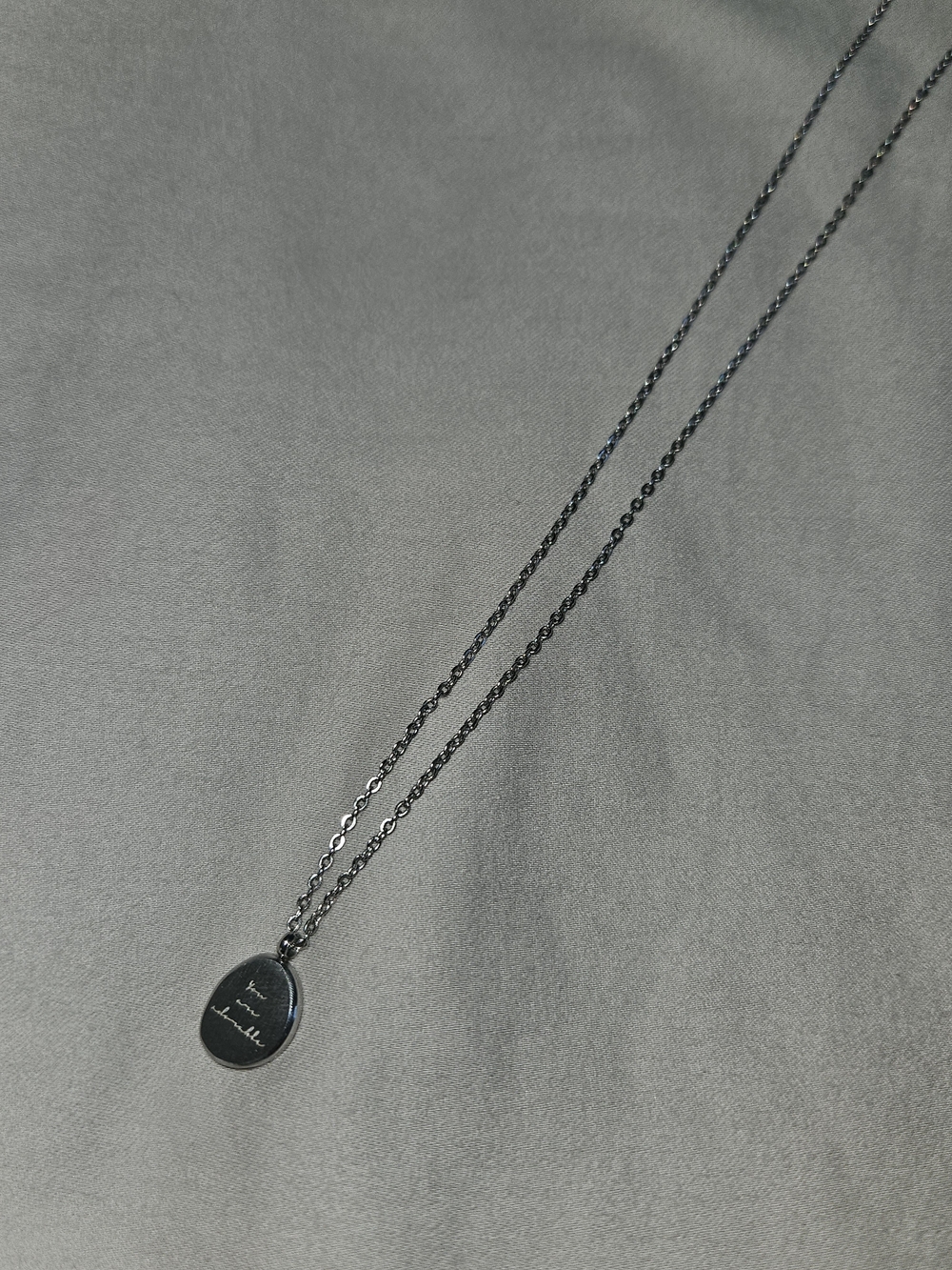 Irregular Oval Pendant Necklace "You Are Adorable" Tarnish Free In Silver